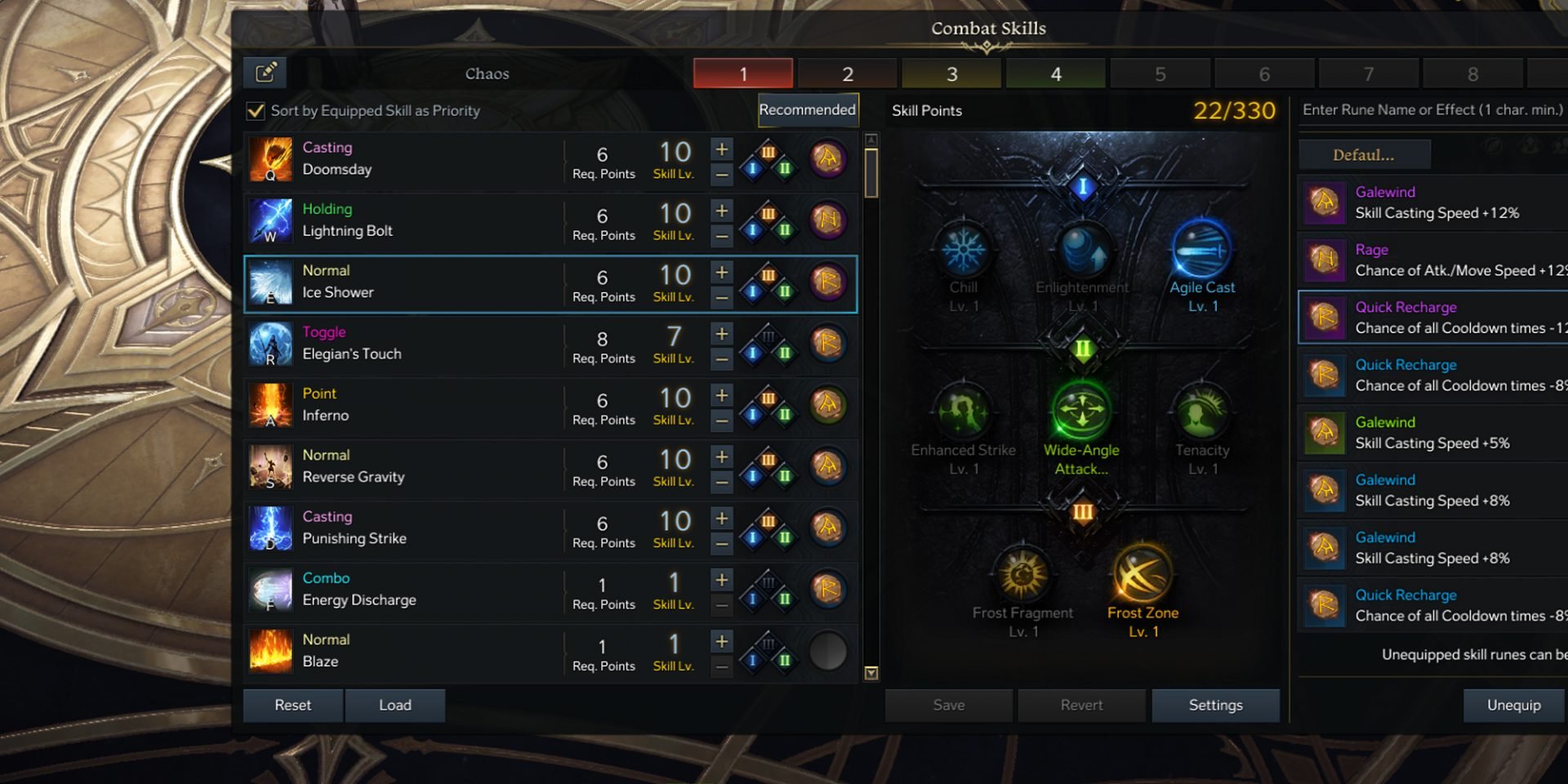 In-game screenshot of Sorceress skill selection for Chaos Dungeons in Lost Ark